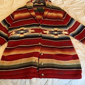 Ralph Lauren Red Striped Southwestern Cotton Cardigan